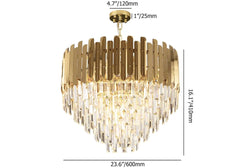 Elegant Gold Crystal Tiered Chandelier - 3-Light Modern Design Dimensions