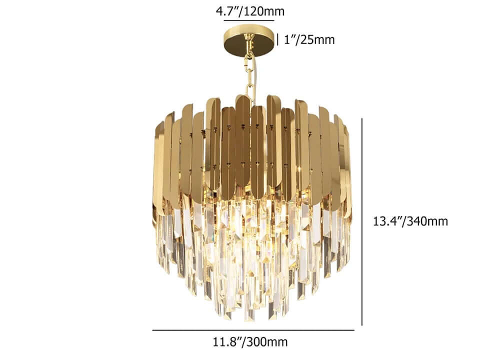 Elegant Gold Crystal Tiered Chandelier - 3-Light Modern Design Dimensions