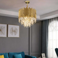 Elegant Gold Crystal Tiered Chandelier - 3-Light Modern Design Main Product Image