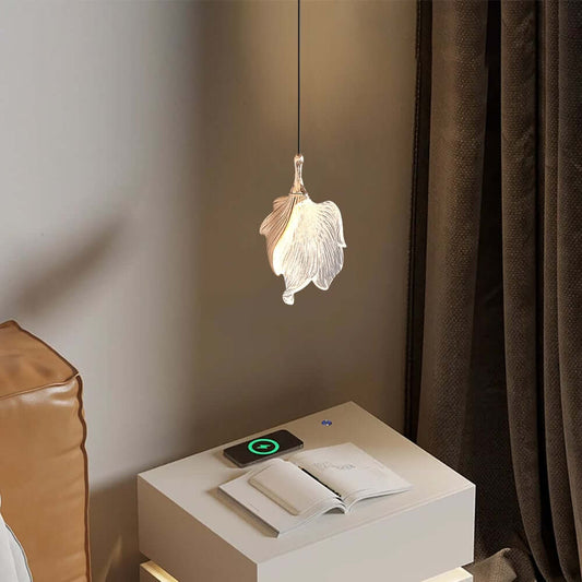 Elegant Gold Leaf-Shaped Hardwired Pendant Light with Acrylic Shade