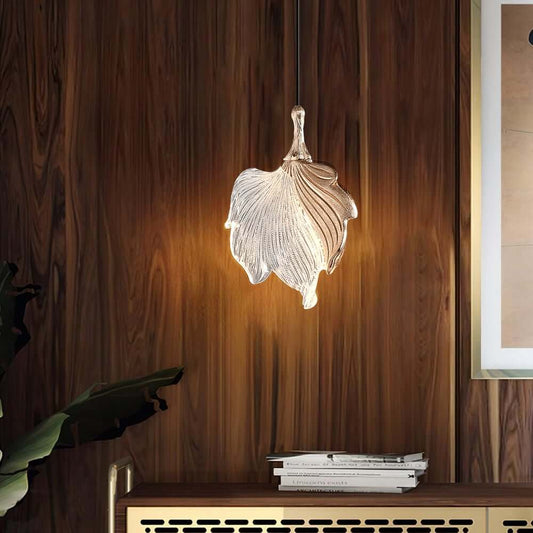 Elegant Gold Leaf-Shaped Hardwired Pendant Light with Acrylic Shade Main Product Image