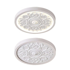 Elegant Round Flush Mount Ceiling Light with 3D French Carving in White