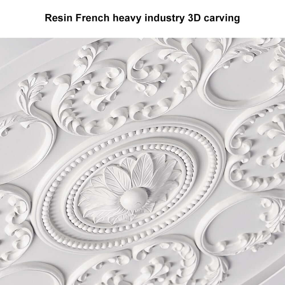 Elegant Round Flush Mount Ceiling Light with 3D French Carving in White