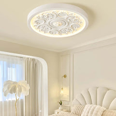 Elegant Round Flush Mount Ceiling Light with 3D French Carving in White