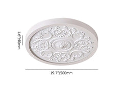 Elegant Round Flush Mount Ceiling Light with 3D French Carving in White Dimensions