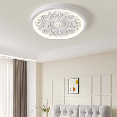 Elegant Round Flush Mount Ceiling Light with 3D French Carving in White Main Product Image