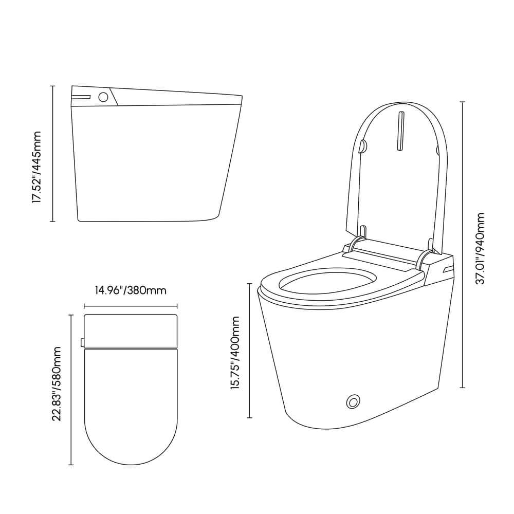Elegant White One-Piece Smart Toilet with Heated Seat and Auto Flush Dimensions