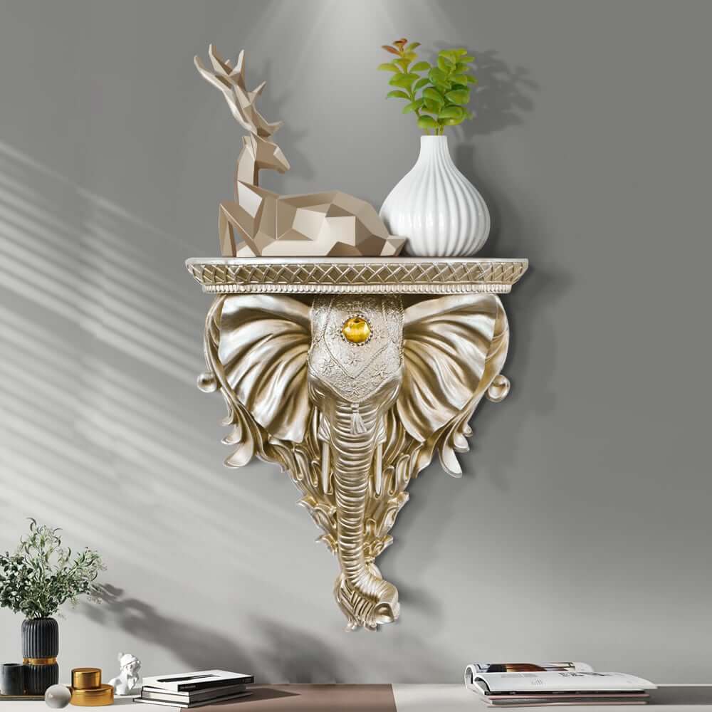 Elegant White Resin Elephant Wall Shelf - Traditional Animal Design
