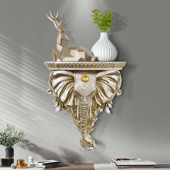 Elegant White Resin Elephant Wall Shelf - Traditional Animal Design