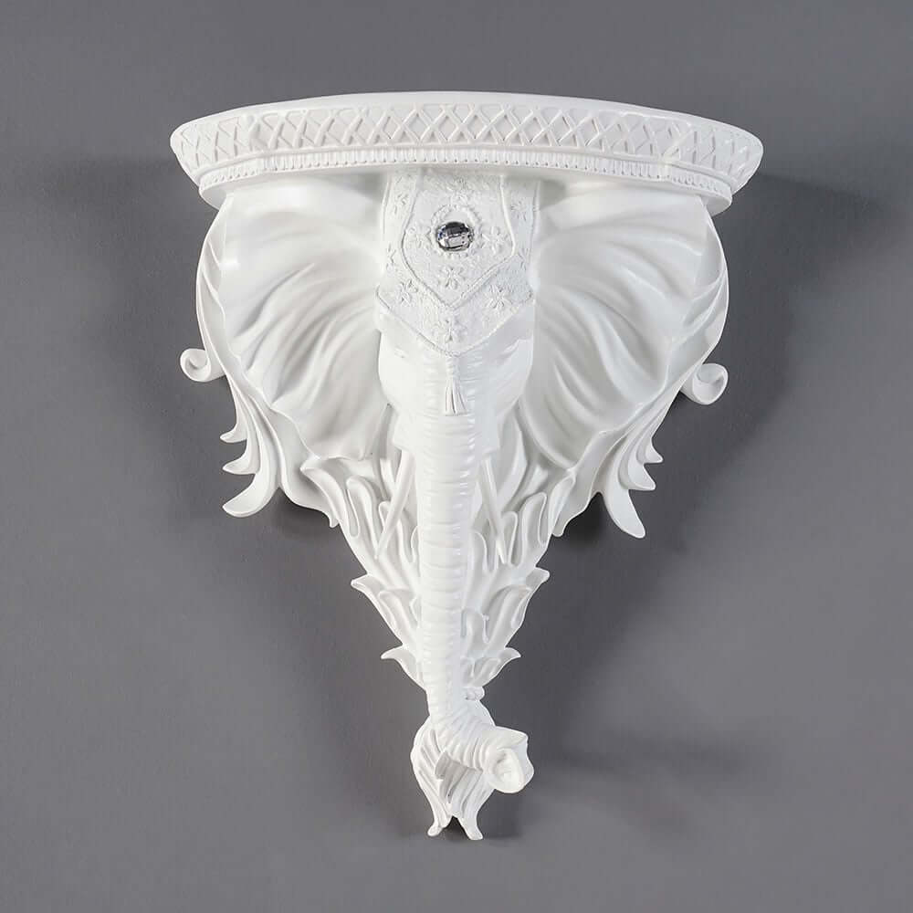 Elegant White Resin Elephant Wall Shelf - Traditional Animal Design
