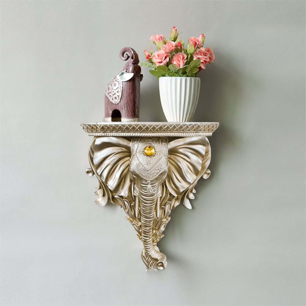 Elegant White Resin Elephant Wall Shelf - Traditional Animal Design