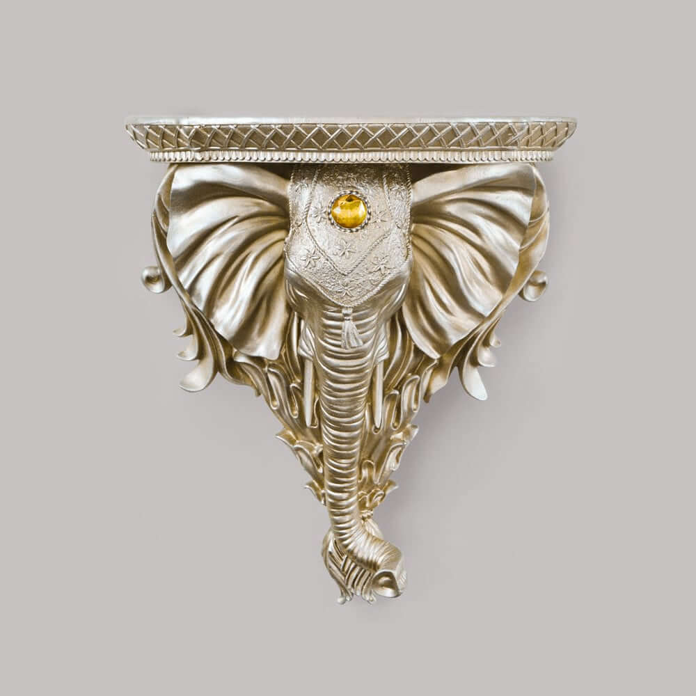 Elegant White Resin Elephant Wall Shelf - Traditional Animal Design