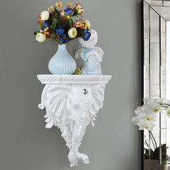 Elegant White Resin Elephant Wall Shelf - Traditional Animal Design