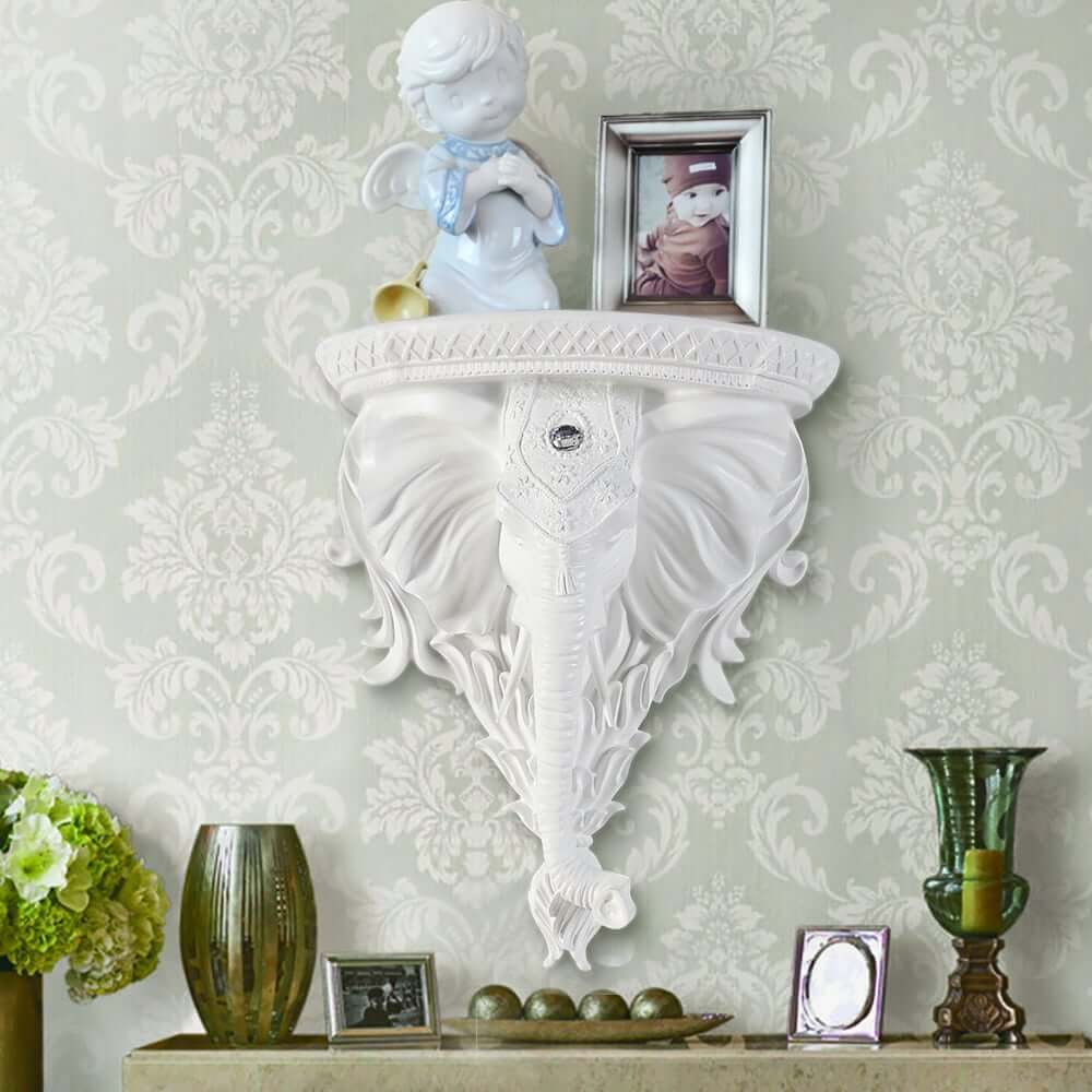 Elegant White Resin Elephant Wall Shelf - Traditional Animal Design