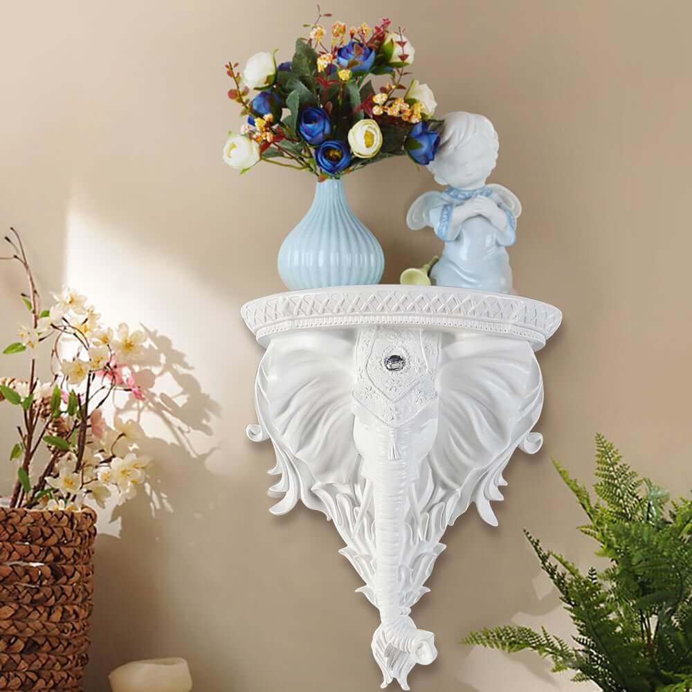 Elegant White Resin Elephant Wall Shelf - Traditional Animal Design Main Product Image
