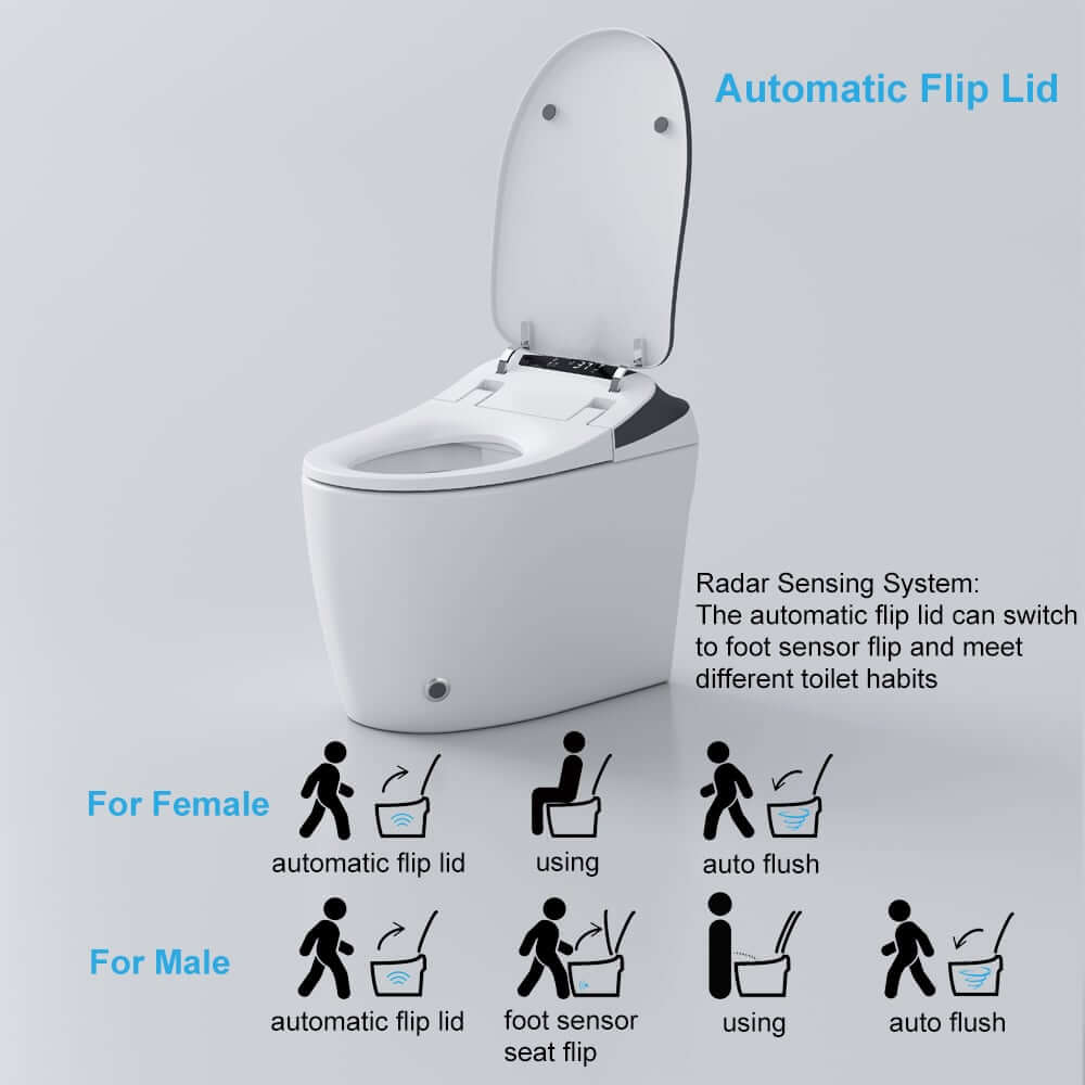 Elongated White & Black Tankless Bidet Toilet with Smart Features
