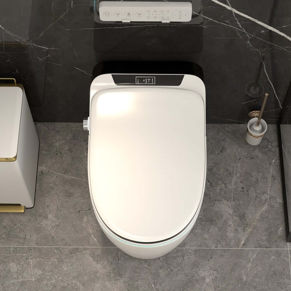 Elongated White & Black Tankless Bidet Toilet with Smart Features