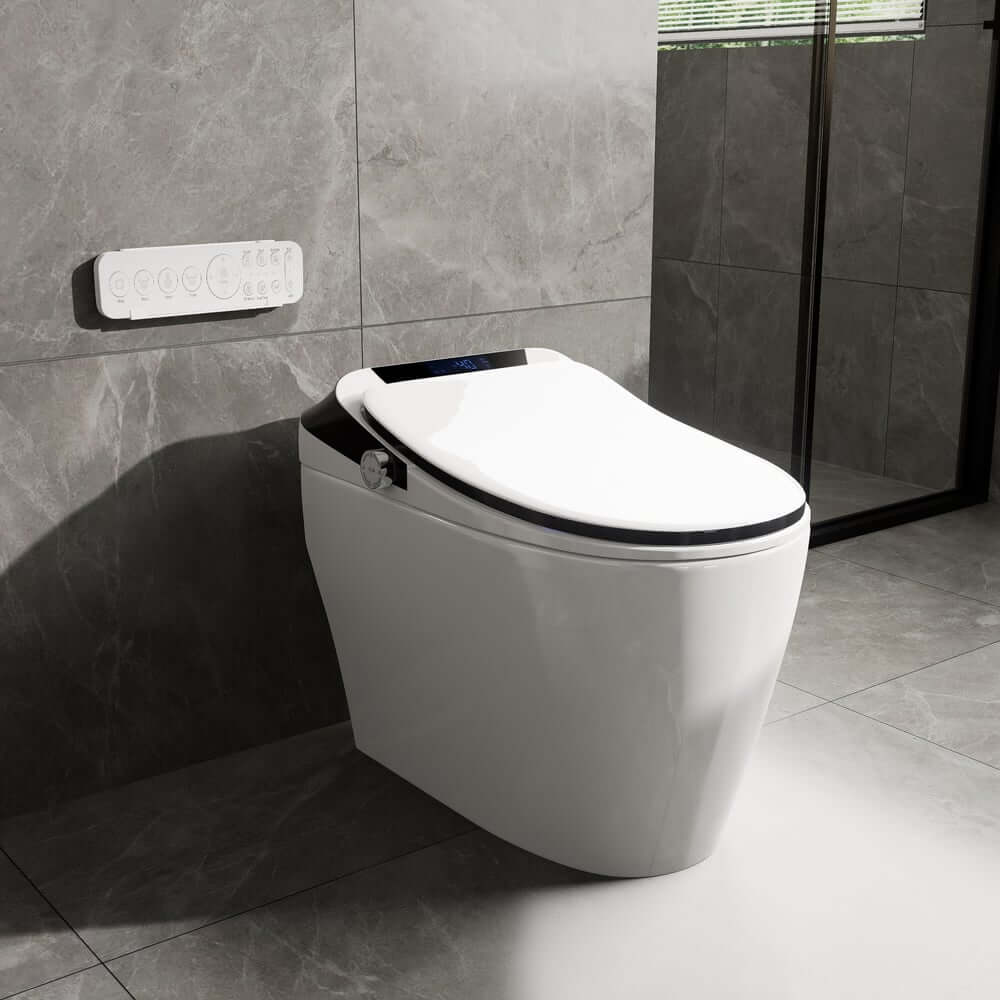 Elongated White & Black Tankless Bidet Toilet with Smart Features Main Product Image
