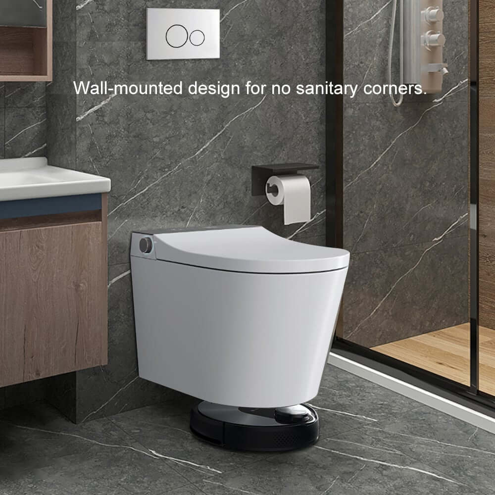 Elongated White Wall-Mounted Bidet Toilet with Heated Seat and Dual Flush