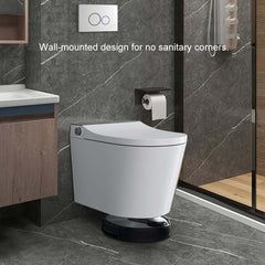Elongated White Wall-Mounted Bidet Toilet with Heated Seat and Dual Flush