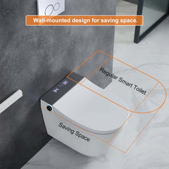 Elongated White Wall-Mounted Bidet Toilet with Heated Seat and Dual Flush