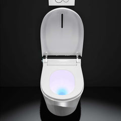 Elongated White Wall-Mounted Bidet Toilet with Heated Seat and Dual Flush
