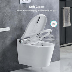 Elongated White Wall-Mounted Bidet Toilet with Heated Seat and Dual Flush