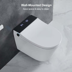 Elongated White Wall-Mounted Bidet Toilet with Heated Seat and Dual Flush