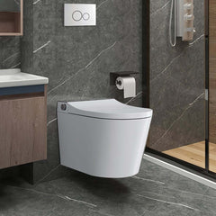 Elongated White Wall-Mounted Bidet Toilet with Heated Seat and Dual Flush Main Product Image