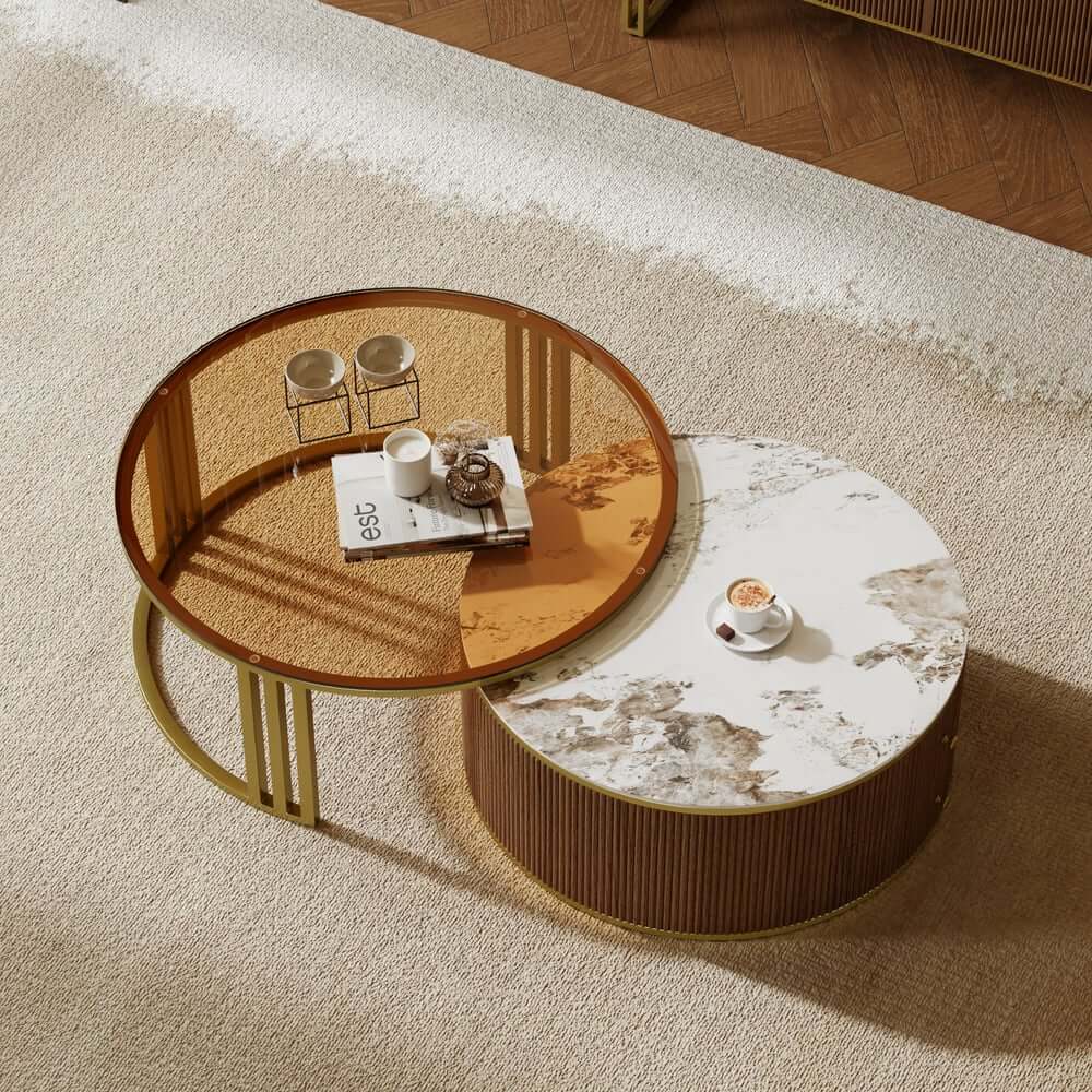 Engineered Wood TV Stand & Coffee Table Set with Shelves