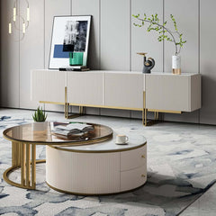 Engineered Wood TV Stand & Coffee Table Set with Shelves
