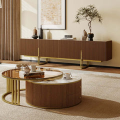 Engineered Wood TV Stand & Coffee Table Set with Shelves
