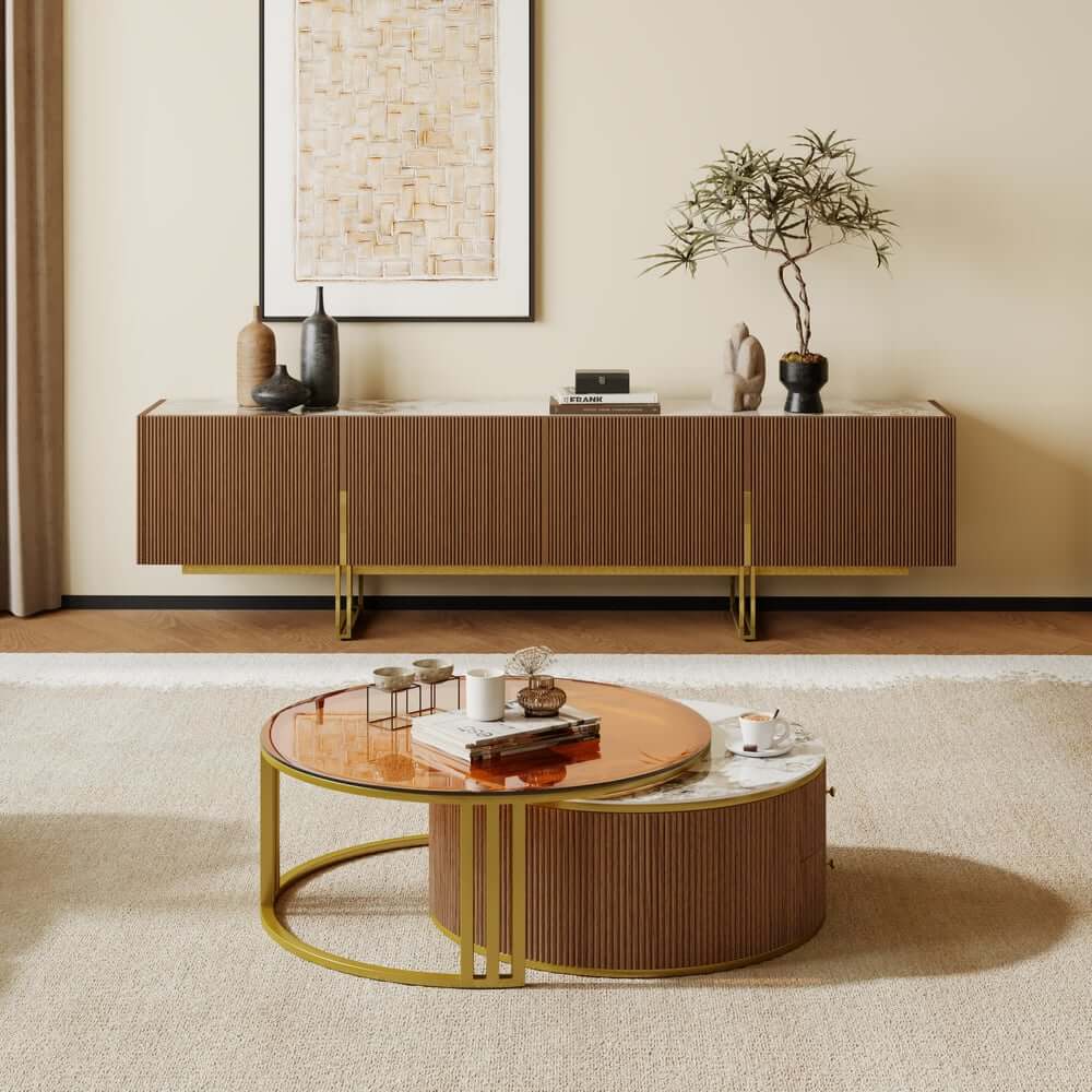 Engineered Wood TV Stand & Coffee Table Set with Shelves