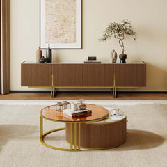 Engineered Wood TV Stand & Coffee Table Set with Shelves