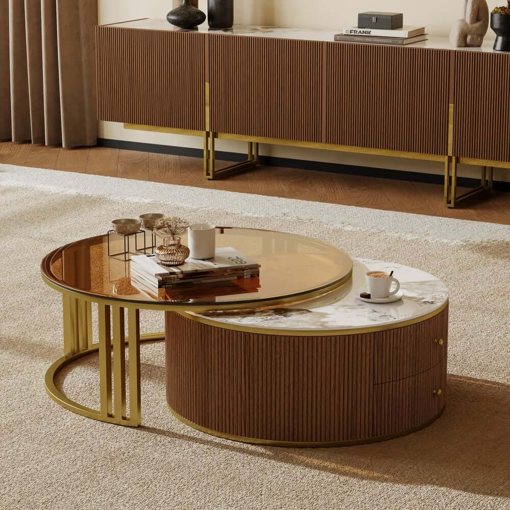 Engineered Wood TV Stand & Coffee Table Set with Shelves