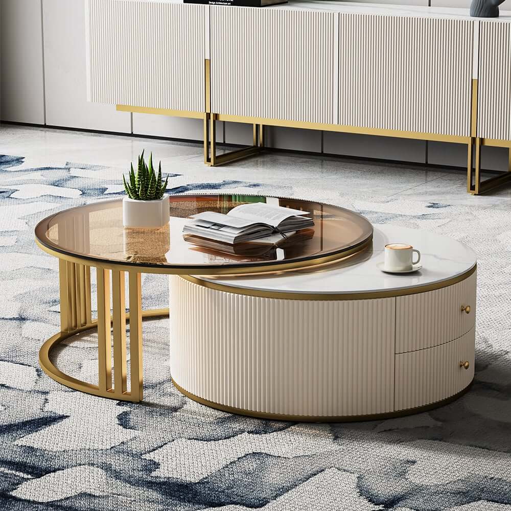 Engineered Wood TV Stand & Coffee Table Set with Shelves