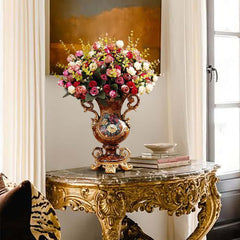 European Luxurious Silk Floral Arrangement with Ceramic Planter