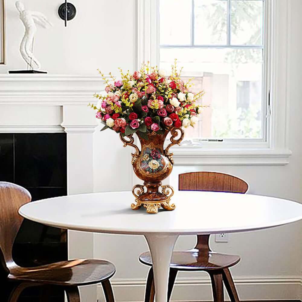 European Luxurious Silk Floral Arrangement with Ceramic Planter