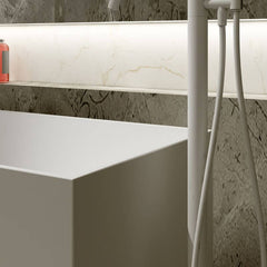 Coal Stone Freestanding Bathtub with Rectangle Casual Back to Wall Soaking Design Bathtubs