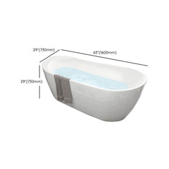 Slipper Bathtub White Soaking Oval Shape Pop-Up Drain Freestanding Acrylic Bathtubs