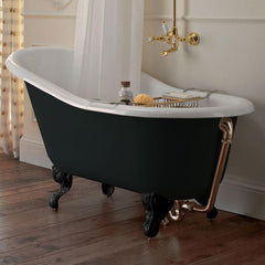 Clawfoot Bathtub with Porcelain Enameled Cast Iron, Single Slipper Design, Oval Shape, Contemporary Style, Chalk Color, and Soaking Bath Therapy, Tub Bathtubs