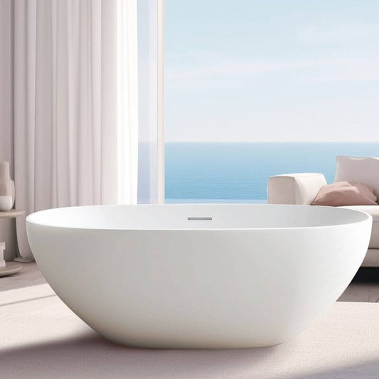 Matte Black Modern Simple Style Elliptical Freestanding Bathtub with Roll Top Soaking Design, 59"L x 28"W x 22"H Bathtubs