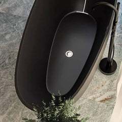 Matte Black Freestanding Bathtub with Roll Top Oval Shape in Casual Plexiglass Soaking Style, 51"L x 27.5"W x 24"H Bathtubs