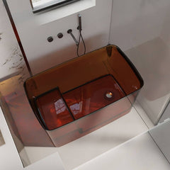 Ink Resin Freestanding Bathtub with Seat Rectangle Simplistic Back to Wall Soaking Bathtubs