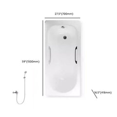 White Cast Iron Rectangular Drop-in Bathtub with Back to Wall Design, Slip Resistant, Valve, and Overflow Hole, Tub, With Arm, 59"L x 28"W x 16"H Bathtubs