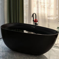 Matte Black Freestanding Bathtub with Roll Top Oval Shape in Casual Plexiglass Soaking Style, 51"L x 27.5"W x 24"H Bathtubs