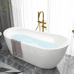 Slipper Bathtub White Soaking Oval Shape Pop-Up Drain Freestanding Acrylic Bathtubs