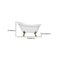 Modern Lucite Elliptical Clawfoot Bathtub with Single Slipper Design for Soaking Bathtubs