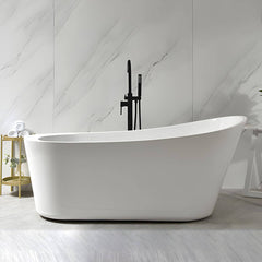 Slipper Bathtub White Soaking Oval Shape Pop-Up Drain Freestanding Acrylic Bathtubs