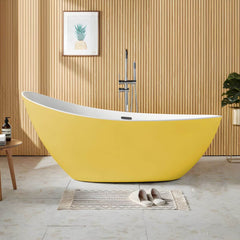 Contemporary Freestanding Soaking Bathtub Oval Slipper Acrylic Bathtub - White 59"L x 31.5"W x 32"H Tub Bathtubs